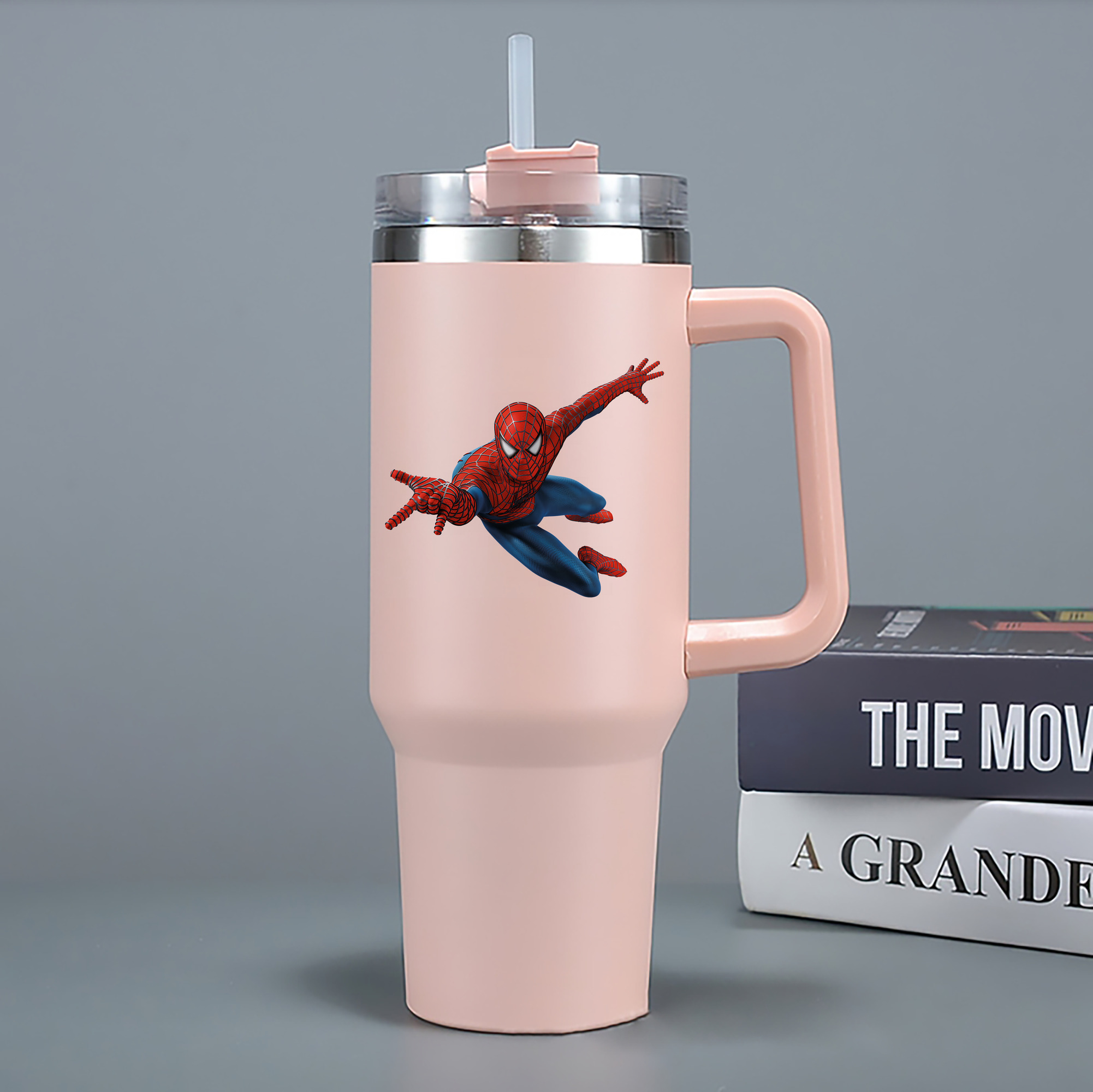 （画像用） Spider Man スパイダーマン 1200mL車用タンブラー - クリスタルステッカー（プラスチックストロー付き）